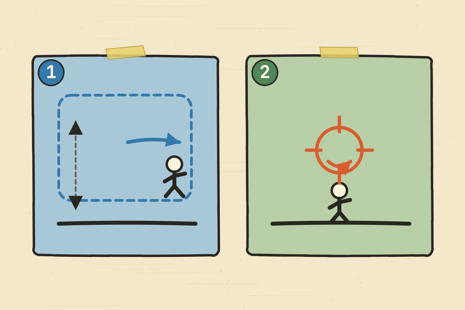 A bounded camera window gives the player room to move before scrolling and keeps the next landing area within view.